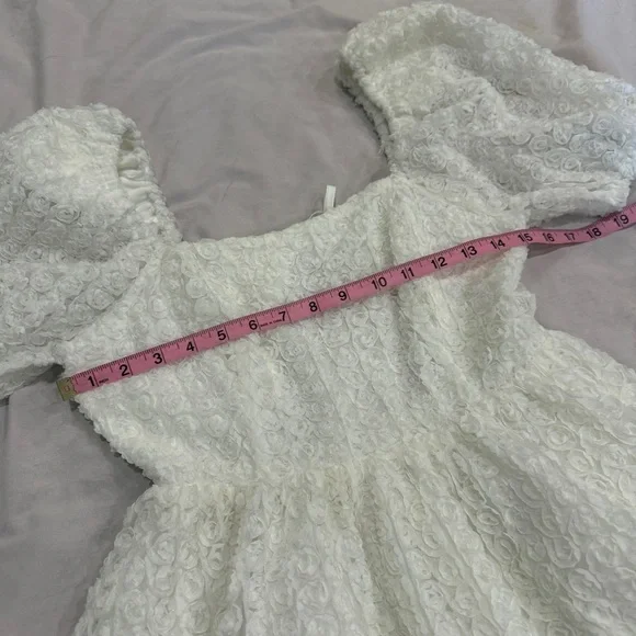 Endless Rose White Puff Sleeve Rosette Mini Dress Size Small Anthropologie - Picture 6 of 8